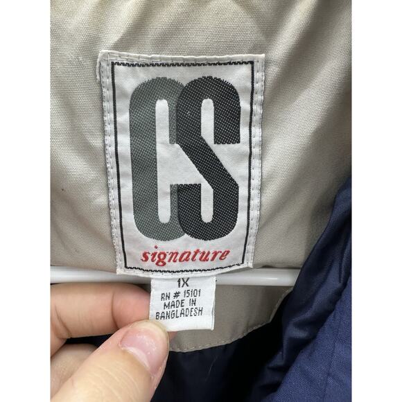 CS Signature Womens Jacket Size 1X Double Closure Cream Navy Blue Faux Mock Neck - Picture 6 of 15